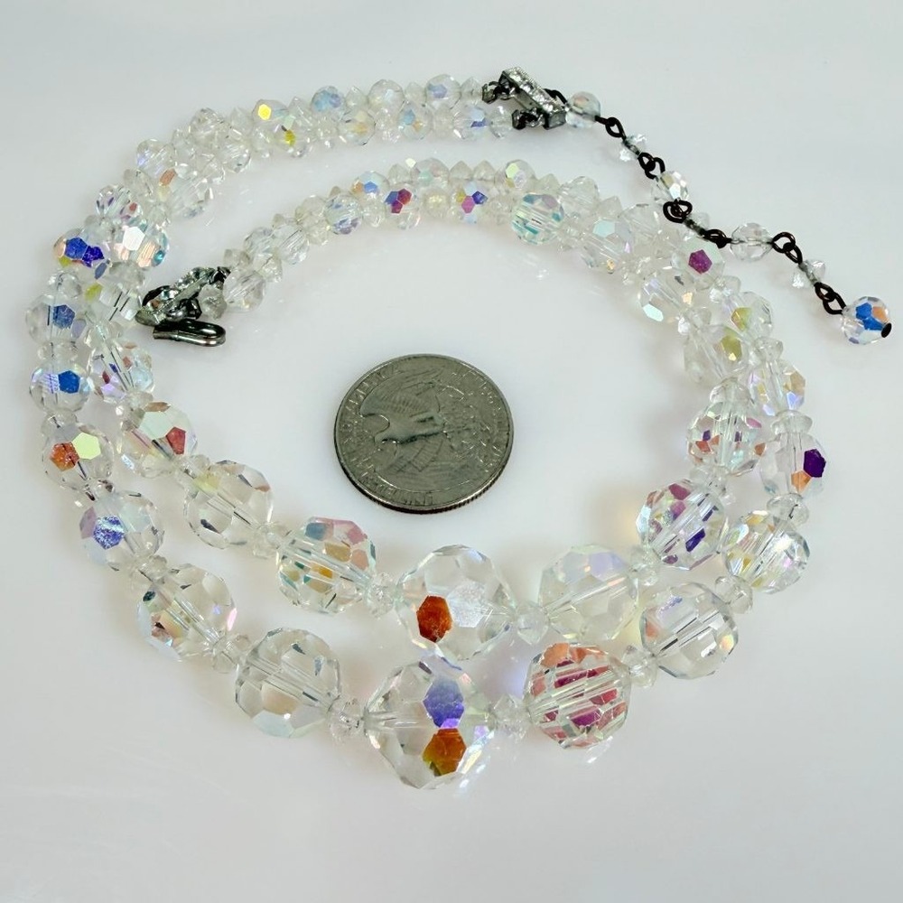 Vintage AB Crystal Necklace Double Strand Graduated Adjustable 13-15.5 in - Picture 6 of 11
